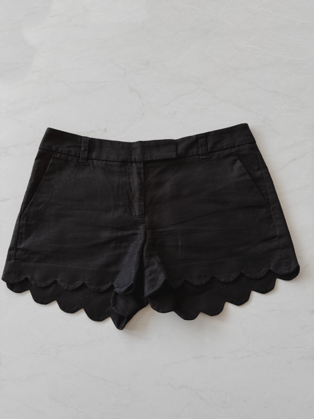 J.Crew Black Scalloped Shorts Linen Cotton Size 6